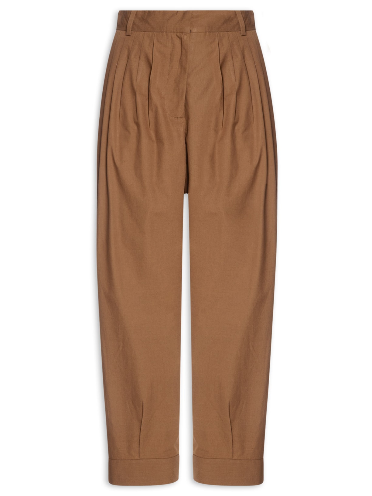 Calça Feminina Cenoura Mini Pregas - Marrom