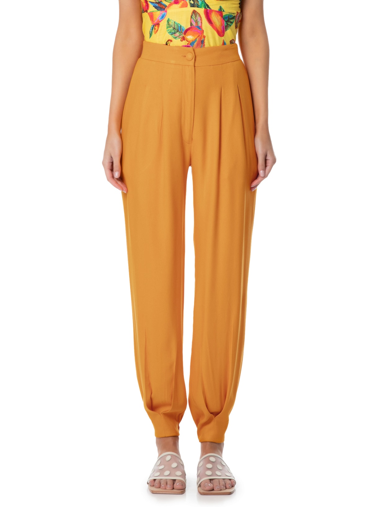 Calça Feminina Cenoura Pregas Laranja Farm