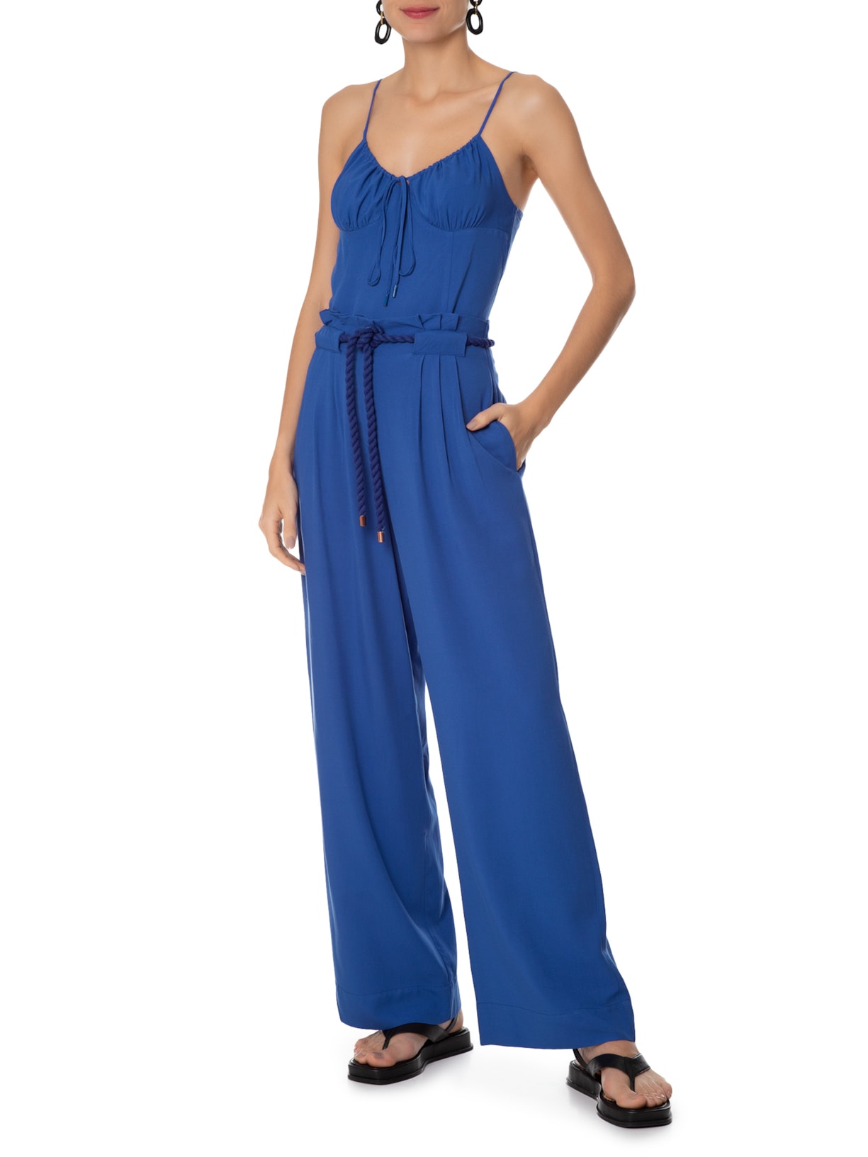 Calça Feminina Cinto Cadarço Azul Dress To