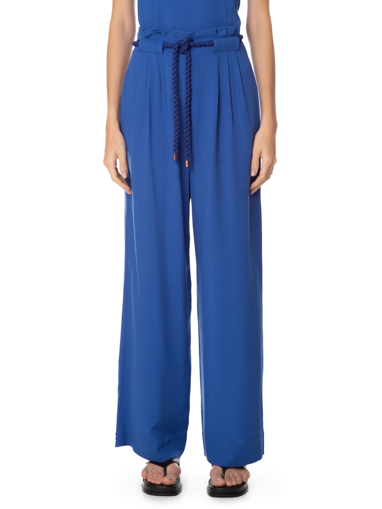 Calça Feminina Cinto Cadarço Azul Dress To