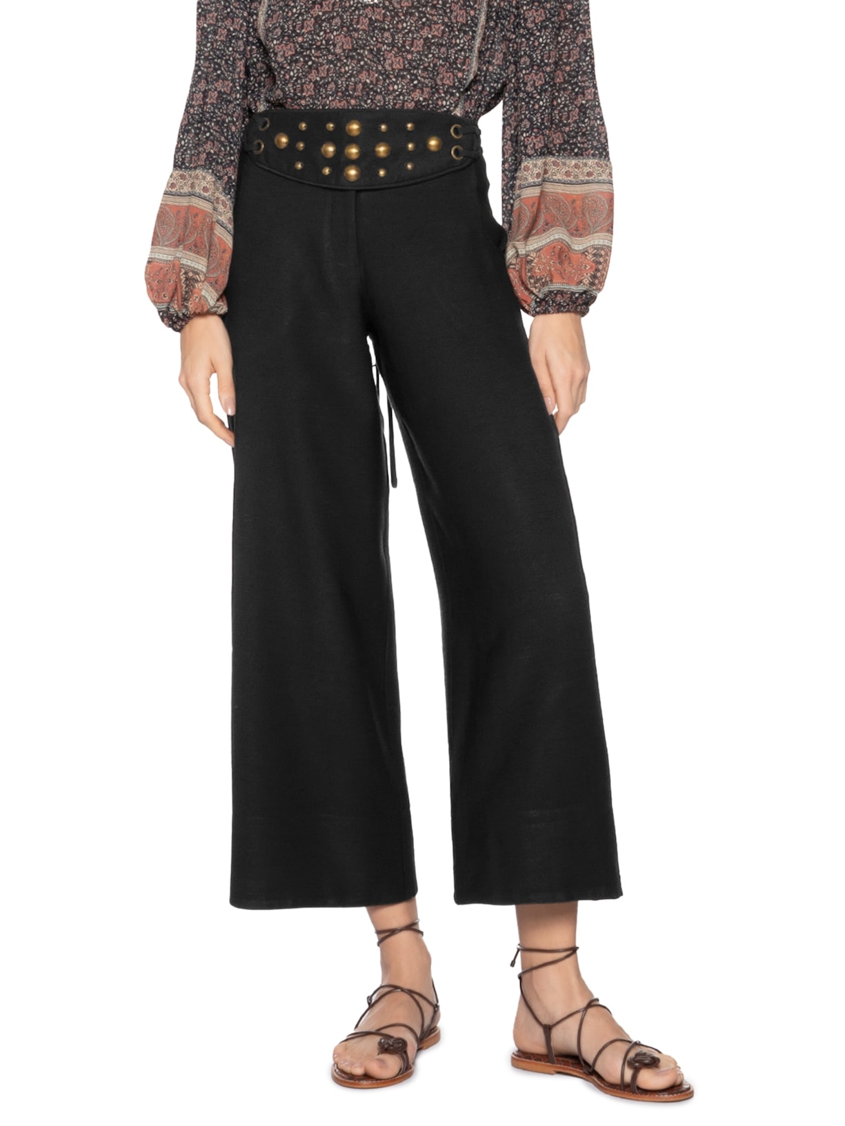 Calça Feminina Cinto Tachas Preto Maria Filó