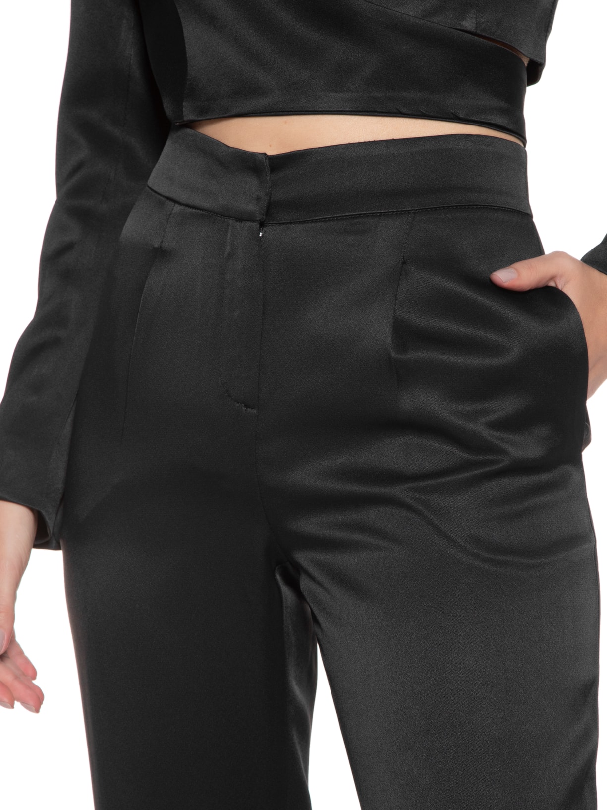 Calça Feminina Cintura Alta Bootcut Em Crepe Preto '2Essential