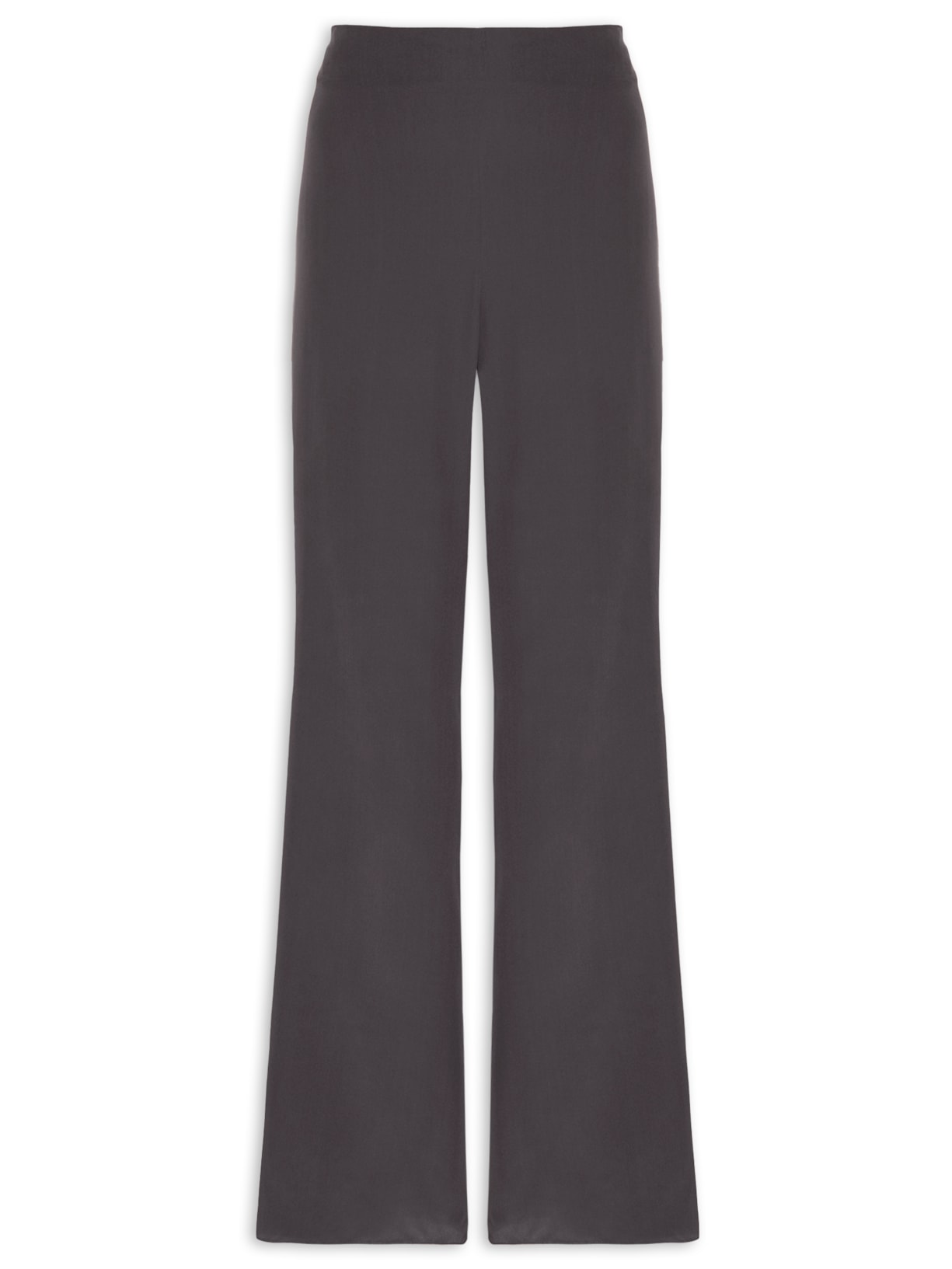 Calça Feminina Cintura Alta Em Seda Pura Fenda Lateral - Cinza