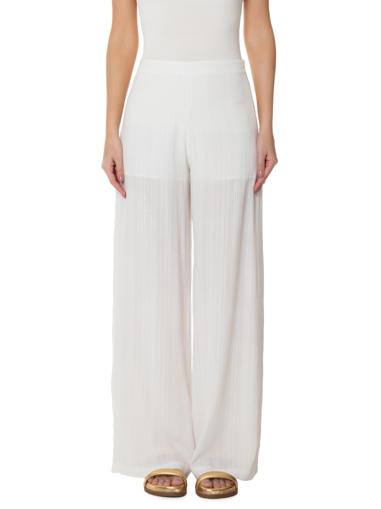 Calça Feminina Cintura Alta Pantalona Off White '2Essential