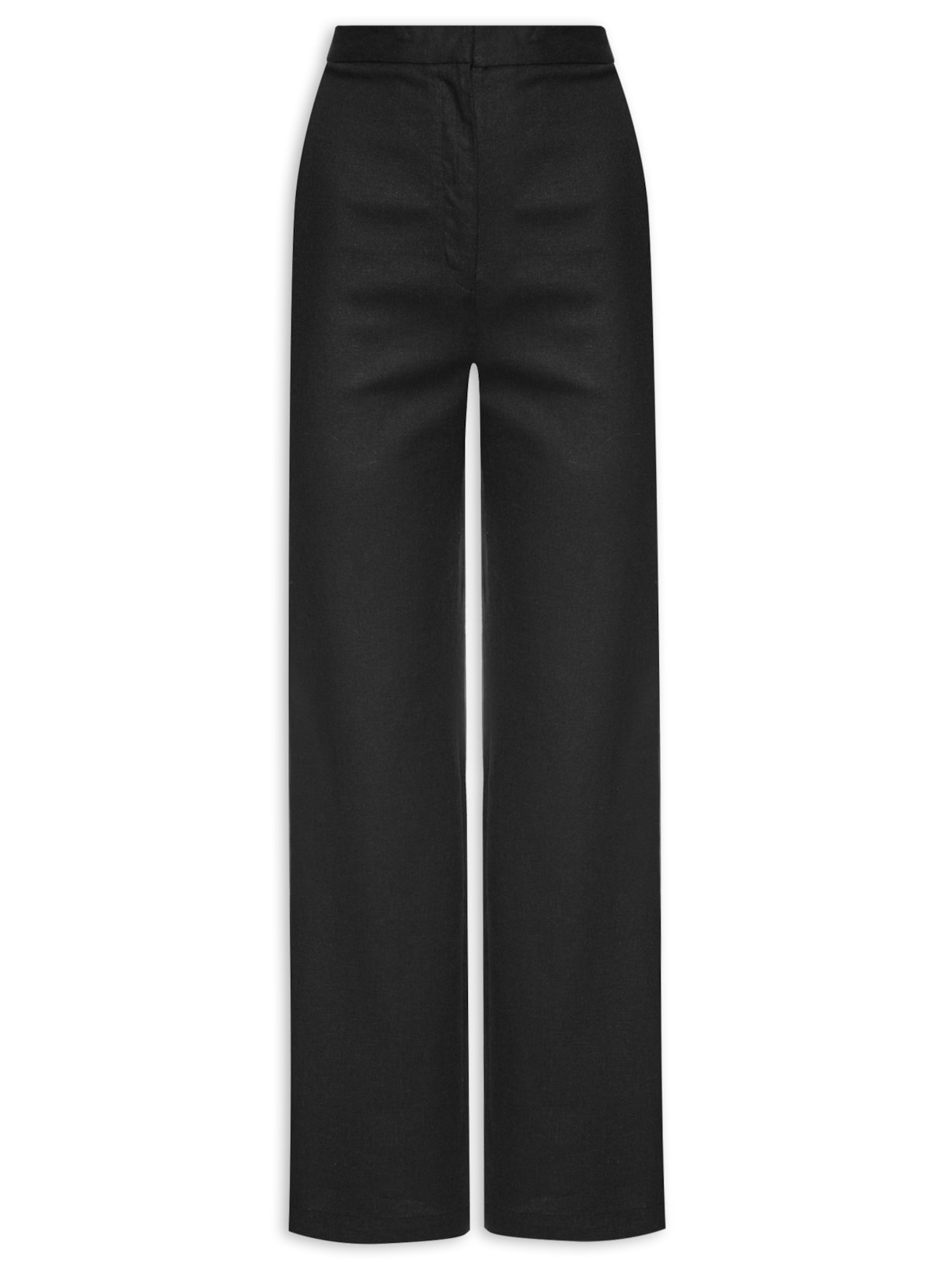 Calça Feminina Cintura Alta Reta Em Linho Misto - Preto
