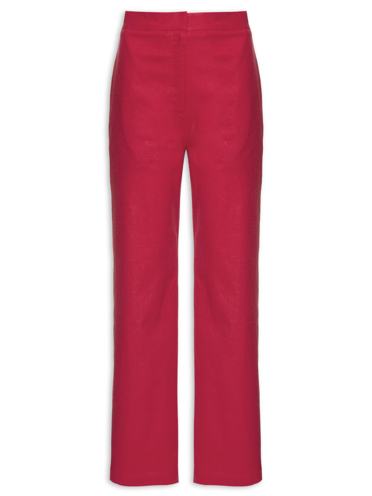 Calça Feminina Cintura Alta Reta Em Linho Misto - Vermelho