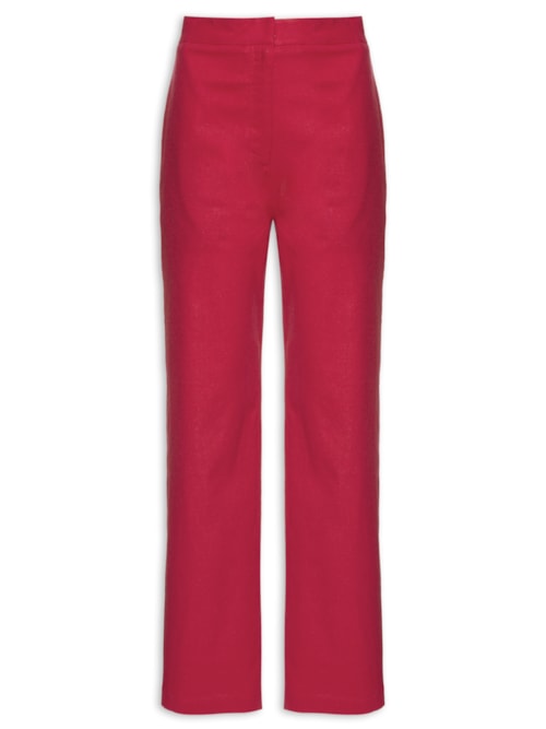 Calça Feminina Cintura Alta Reta Em Linho Misto - Vermelho