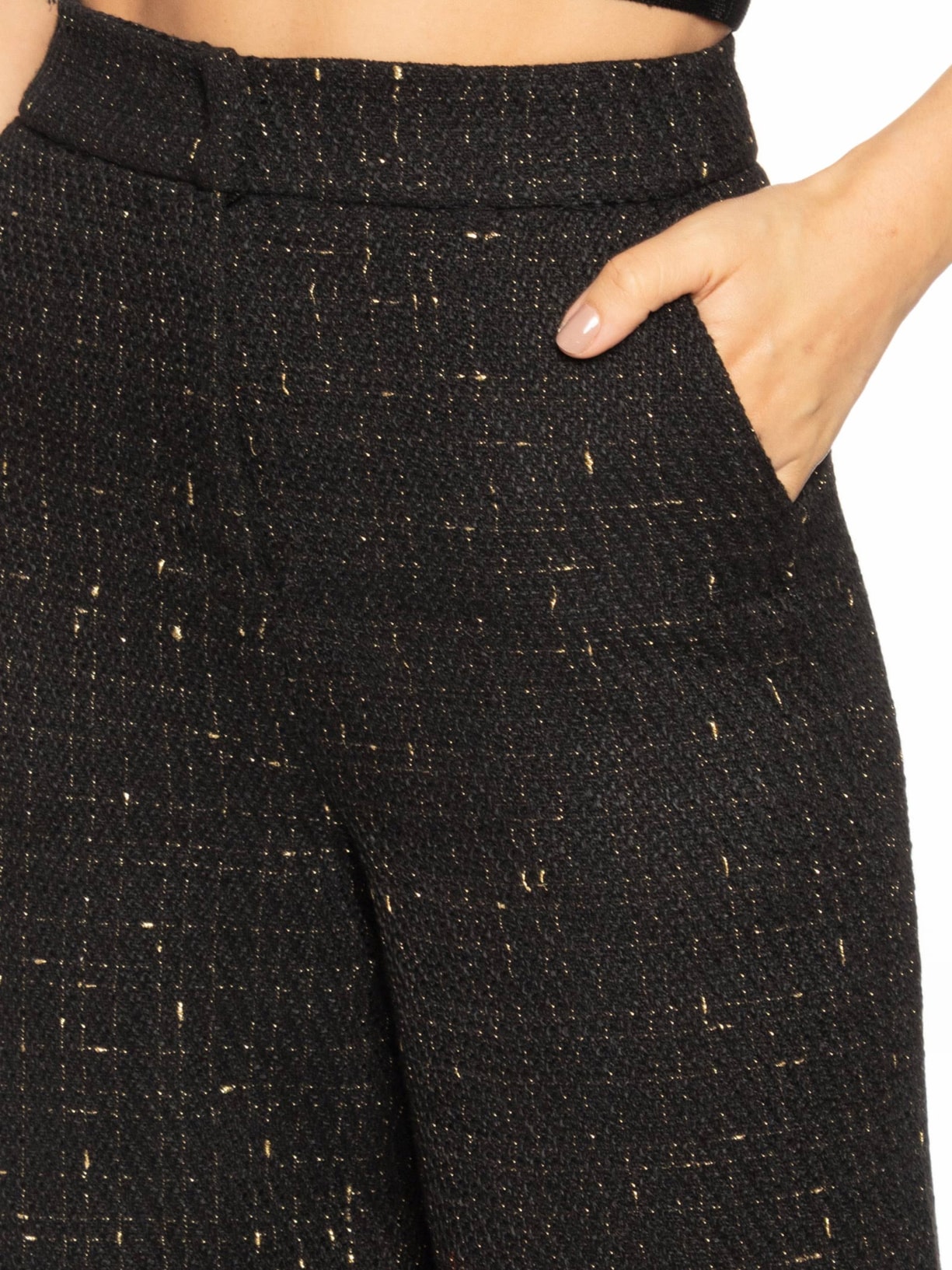 Calça Feminina Cintura Alta Reta Em Tweed Preto '2Essential