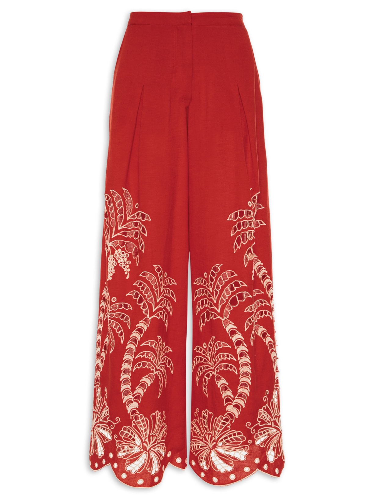 Calça Feminina Cintura Baixa Bordada Lembrança - Vermelho