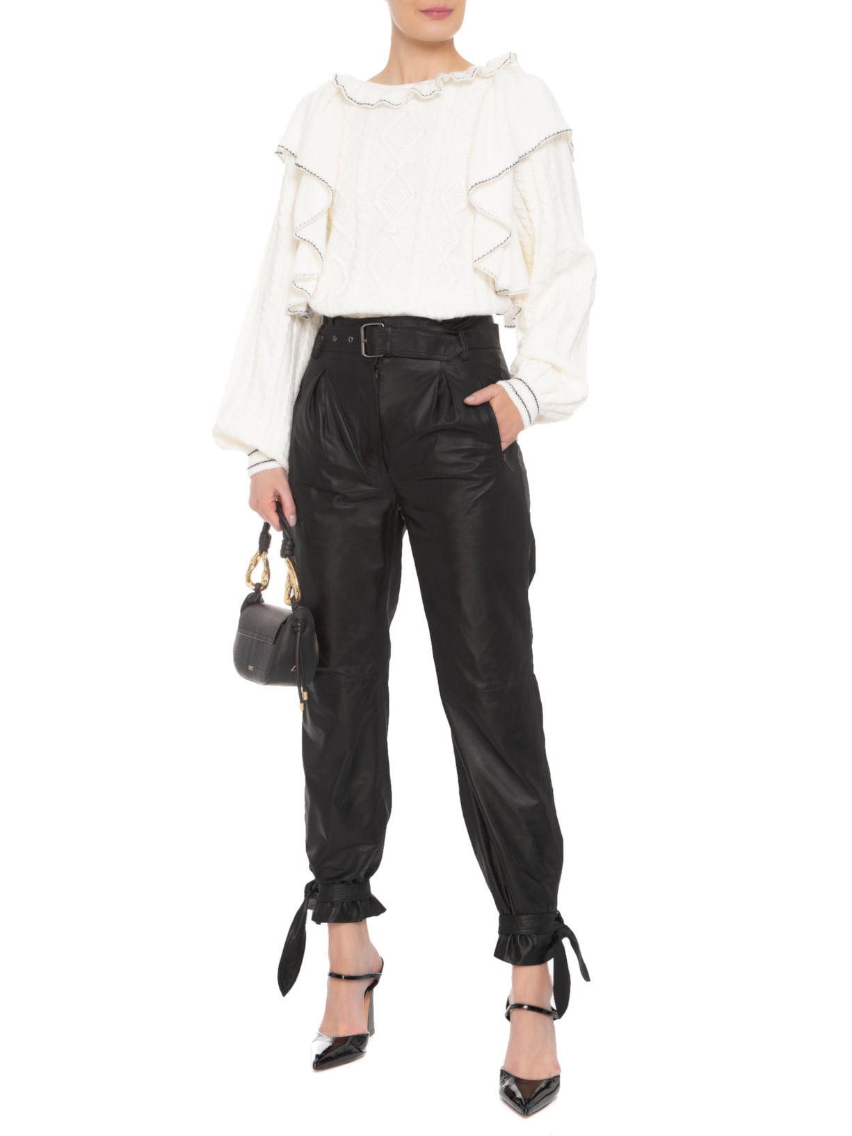 Calça Feminina Clochard Com Amarração Couro Preto '2Essential