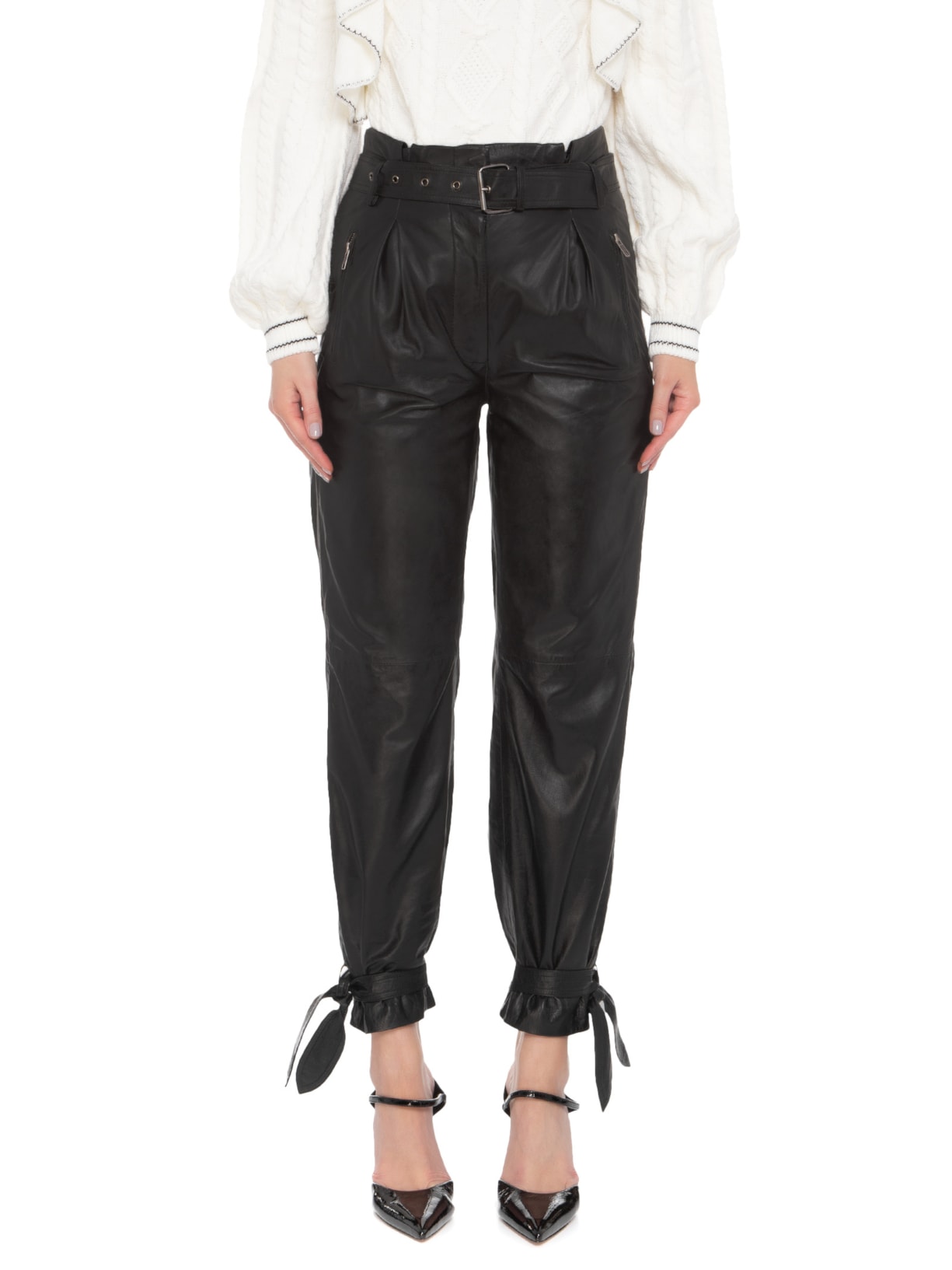 Calça Feminina Clochard Com Amarração Couro Preto '2Essential