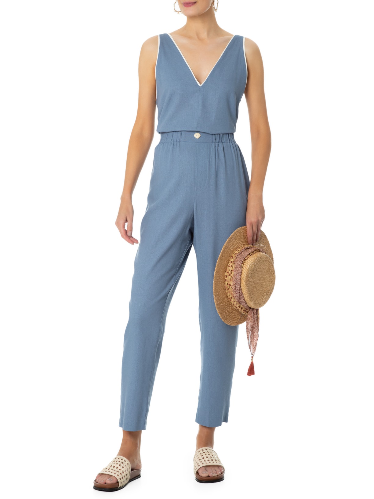 Calça Feminina Clochard Cós Botão Azul Maria Filó