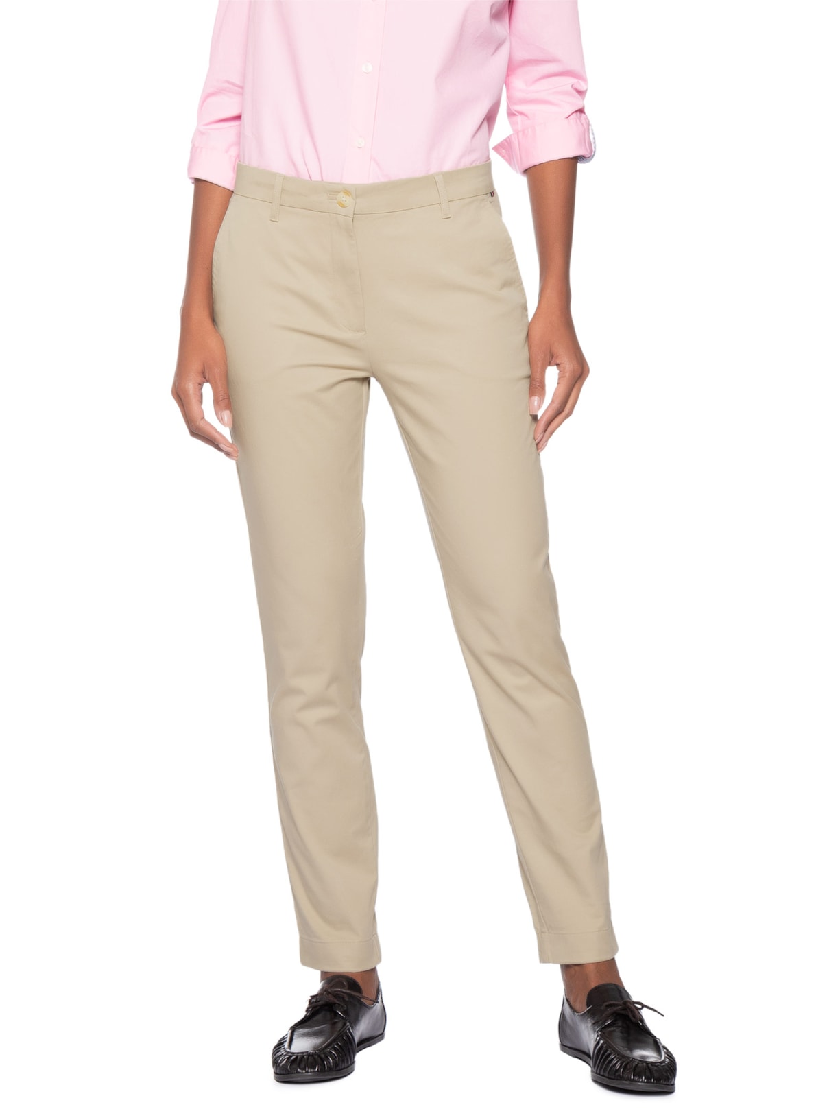 Calça Feminina Co Twill Slim Chino Bege Tommy Hilfiger