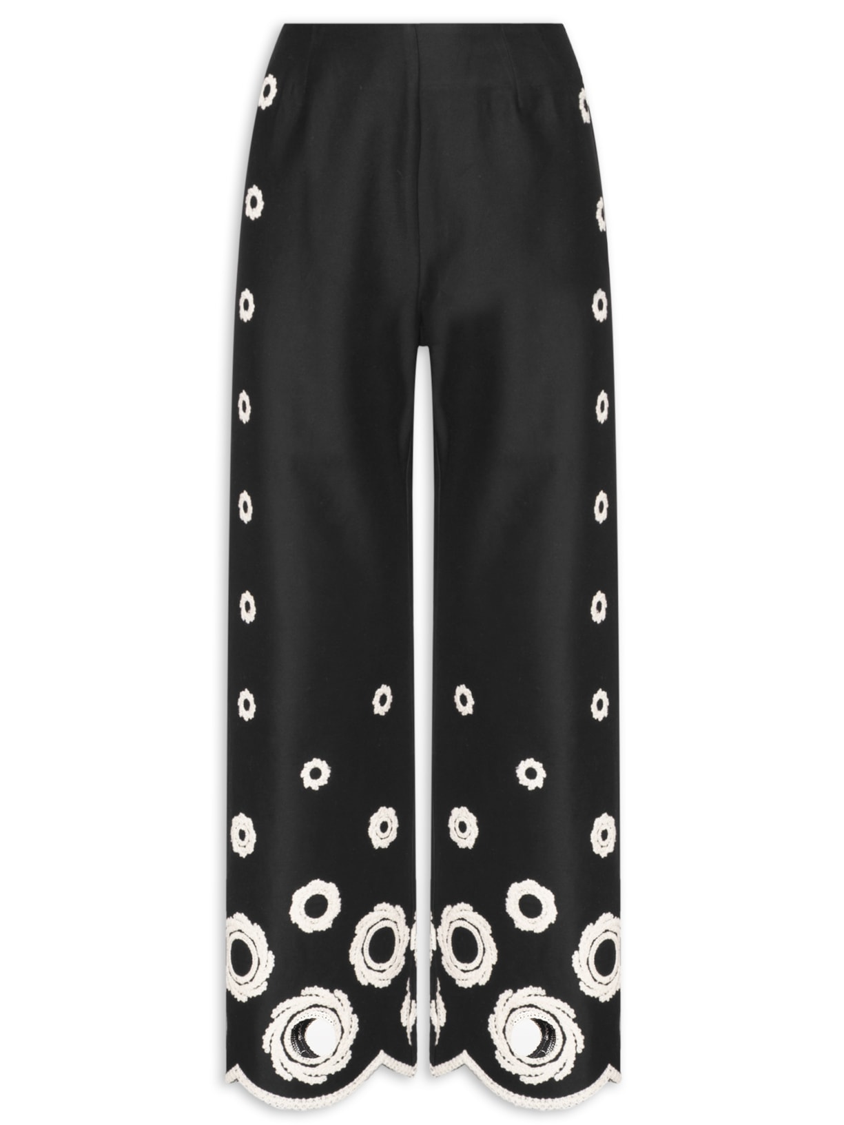 Calça Feminina Com Bordado Na Barra - Preto