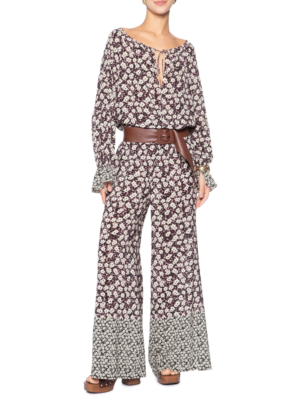 Calça Feminina Com Fenda Estampada Roxo Animale