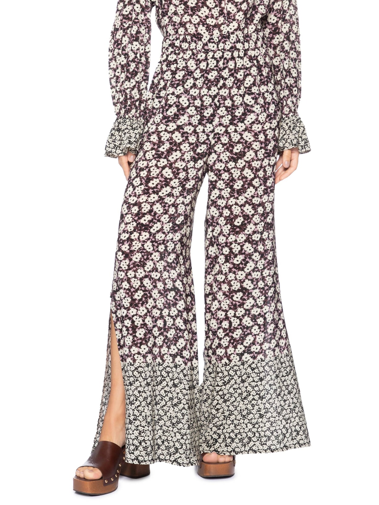 Calça Feminina Com Fenda Estampada Roxo Animale