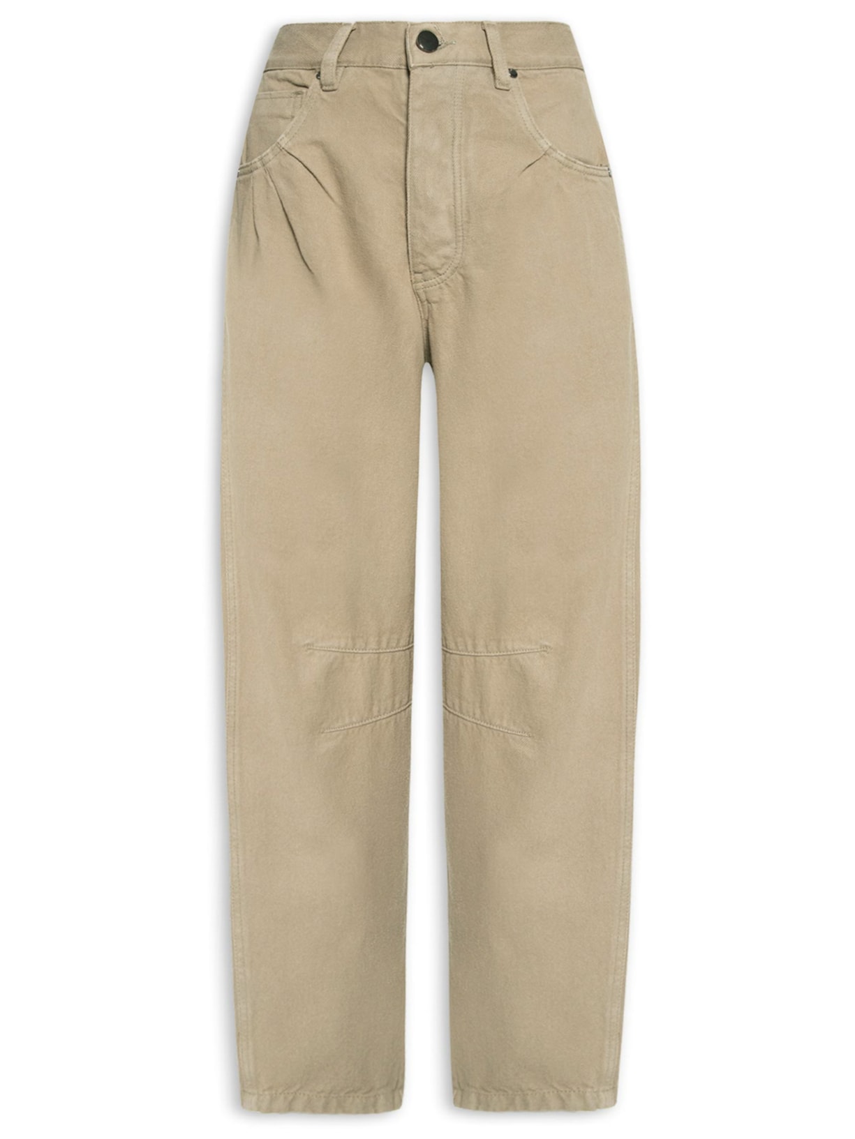 Calça Feminina Com Franzido Bolso De Sarja - Bege