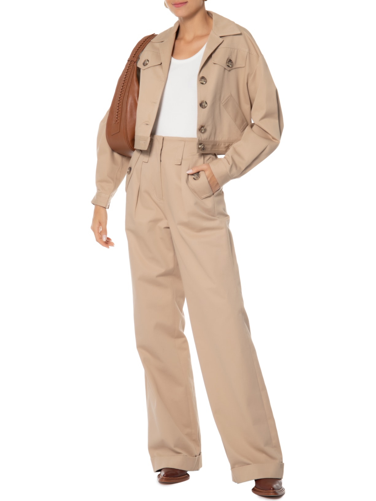 Calça Feminina Com Lapelas Bege Animale