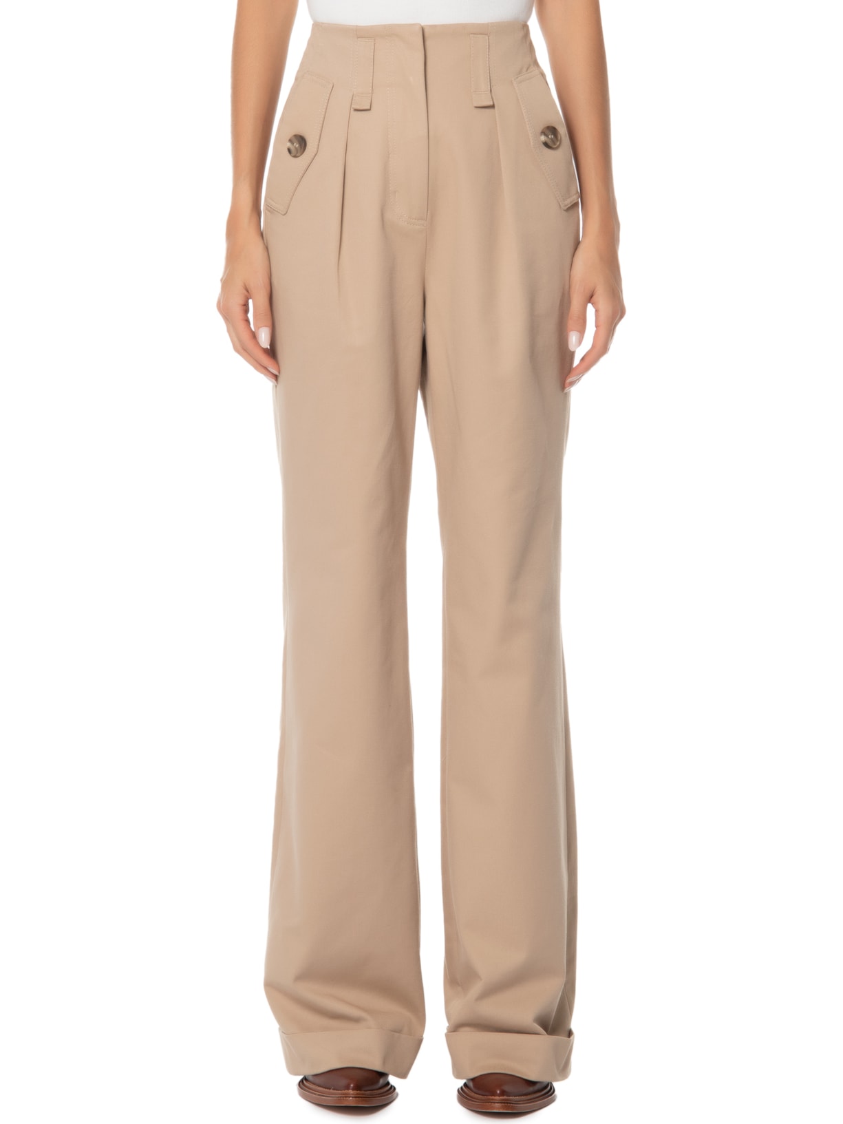 Calça Feminina Com Lapelas Bege Animale