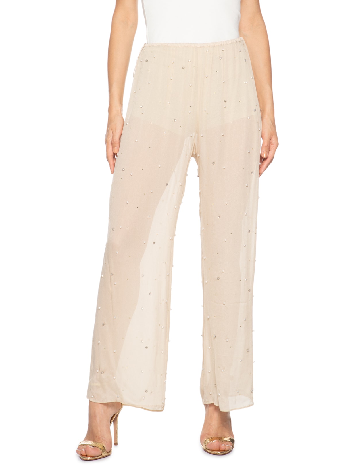 Calça Feminina Com Pérolas E Brilhos Bege Animale