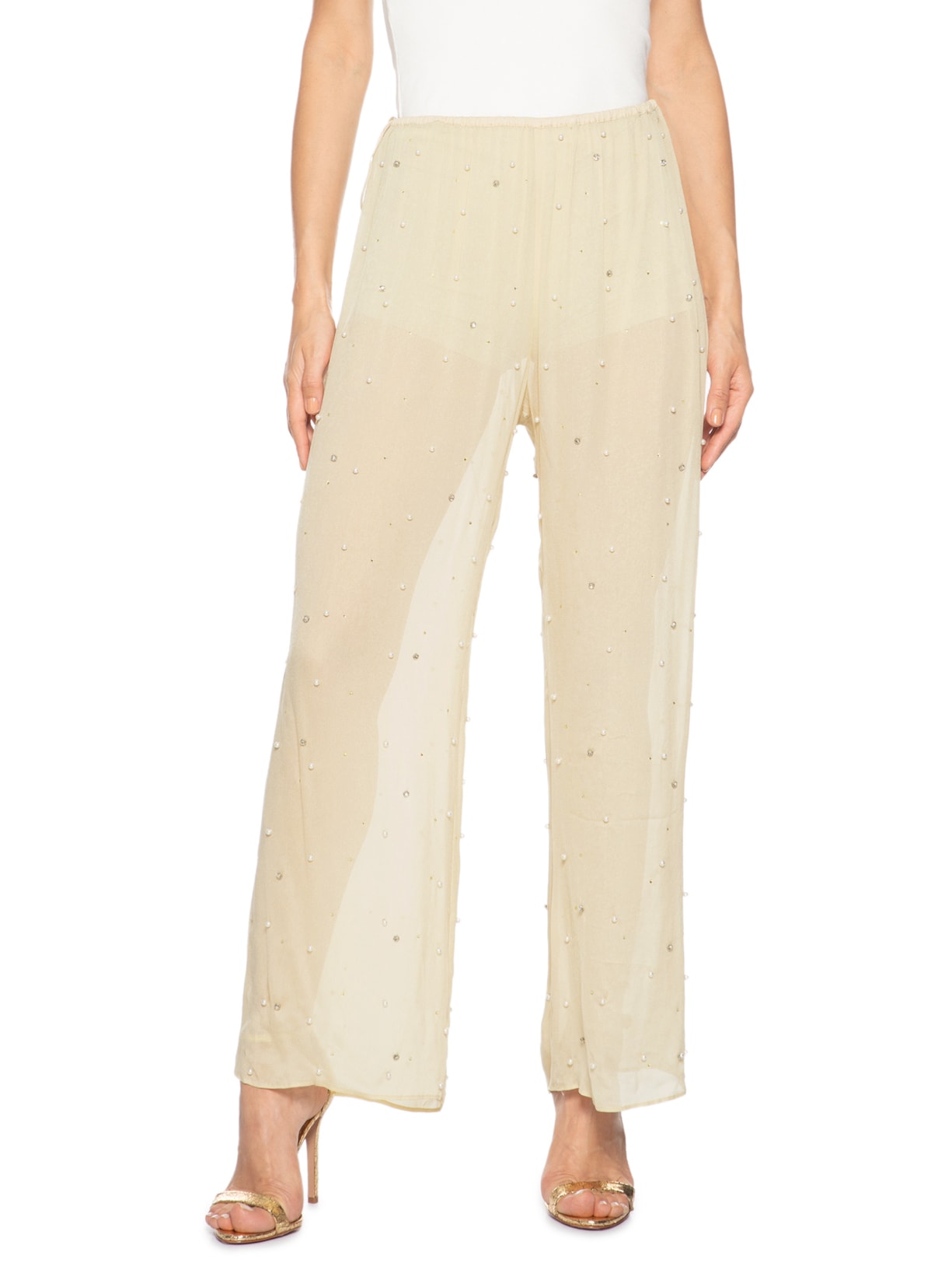 Calça Feminina Com Pérolas E Brilhos Bege Animale