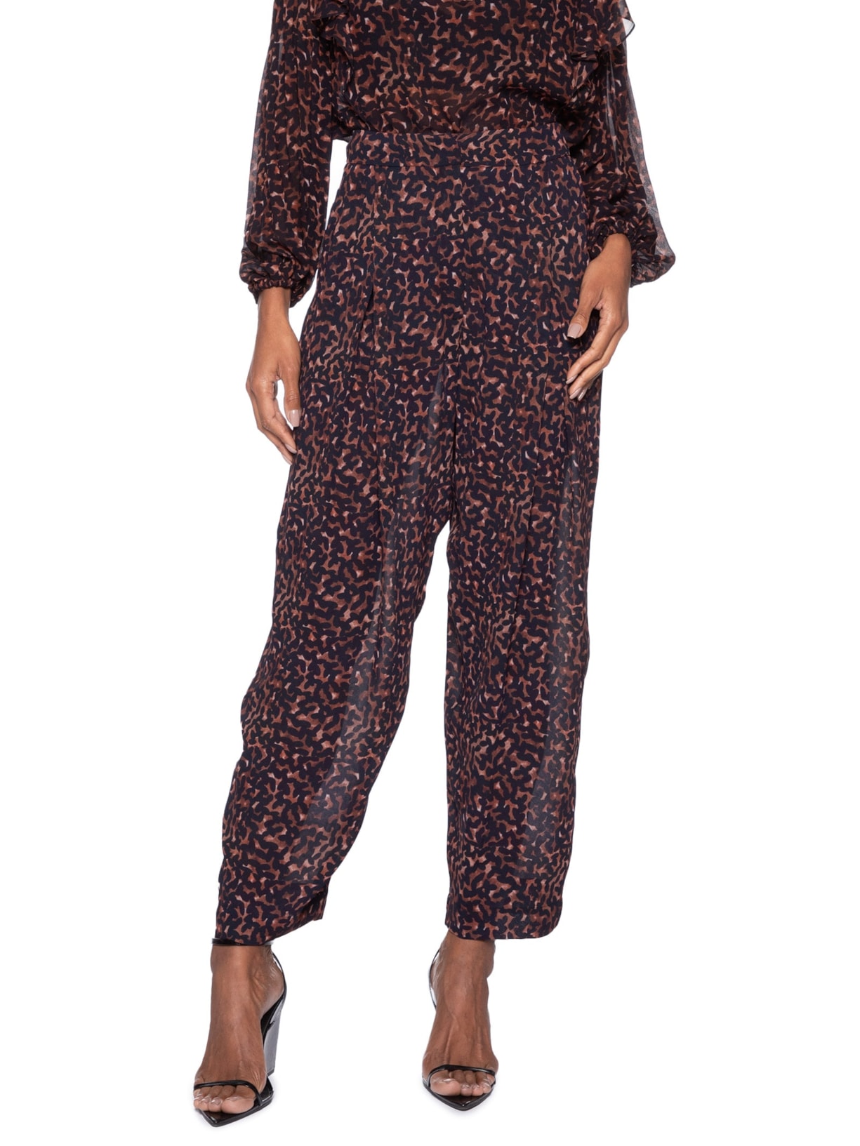 Calça Feminina Com Pregas Estampada Marrom Animale