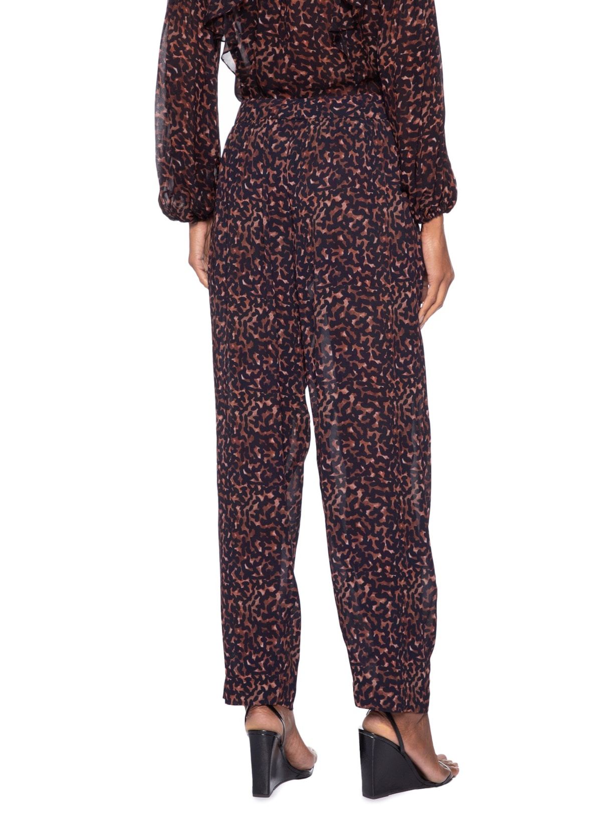 Calça Feminina Com Pregas Estampada Marrom Animale