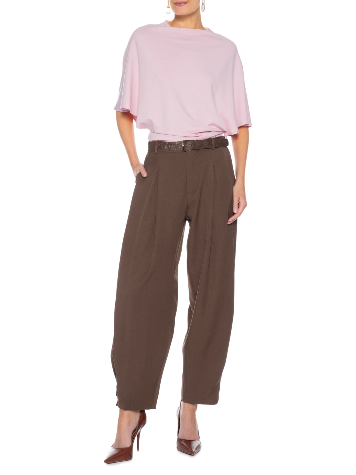 Calça Feminina Com Pregas Marrom '2Essential