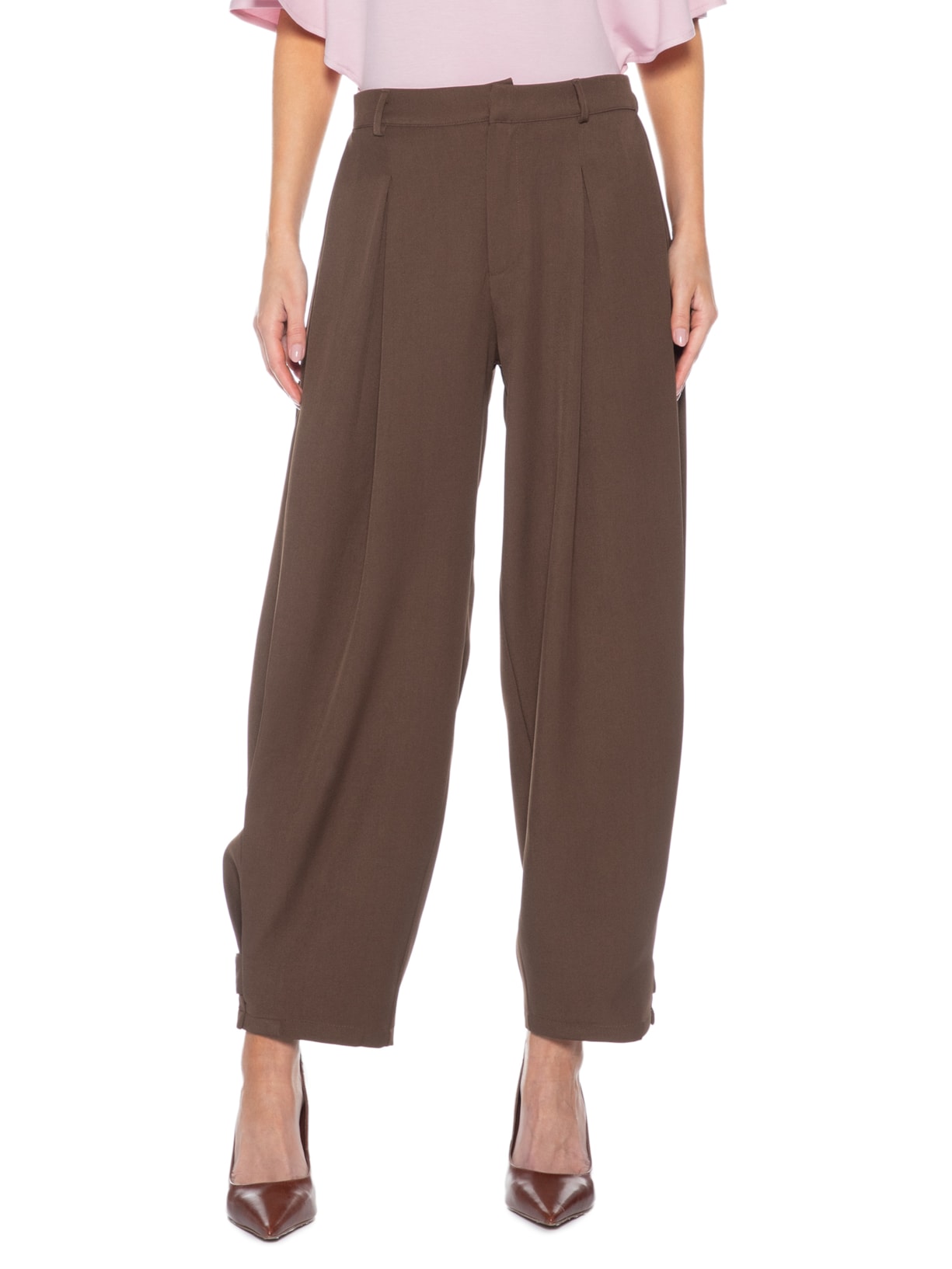 Calça Feminina Com Pregas Marrom '2Essential
