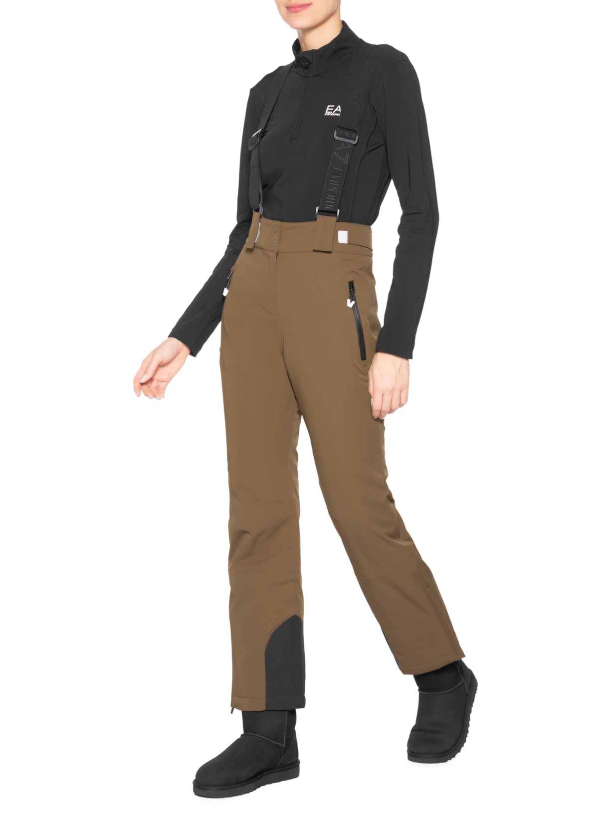 Calça Feminina Com Suspensório Marrom Ea7 Emporio Armani