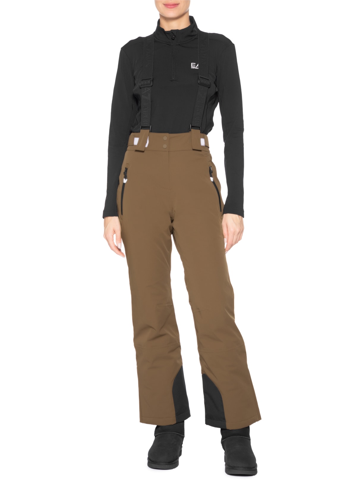 Calça Feminina Com Suspensório Marrom Ea7 Emporio Armani