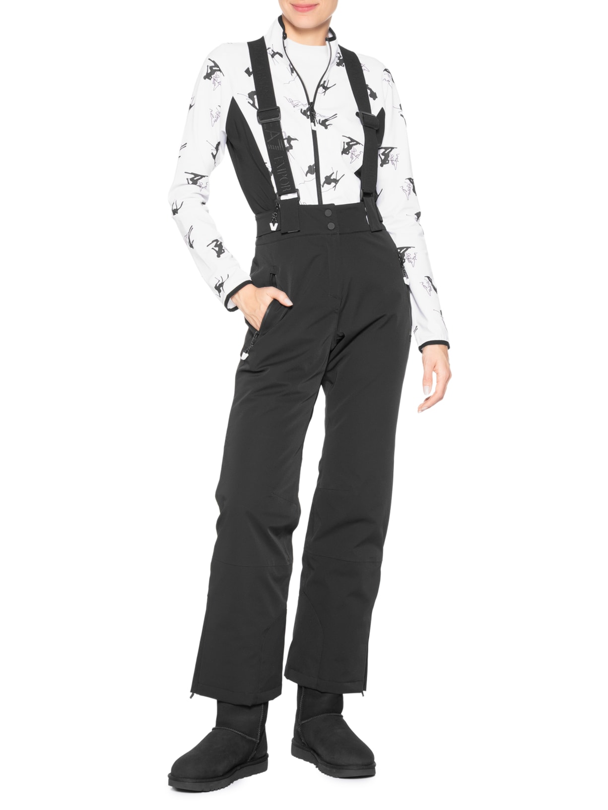 Calça Feminina Com Suspensório Preto Ea7 Emporio Armani