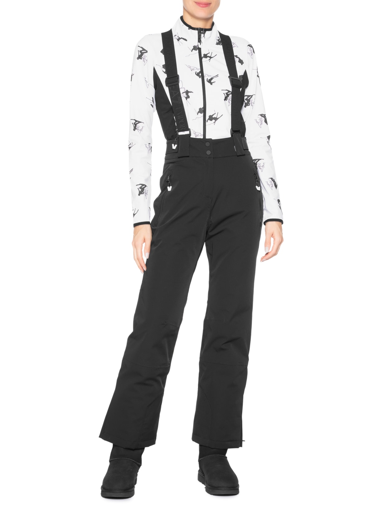 Calça Feminina Com Suspensório Preto Ea7 Emporio Armani