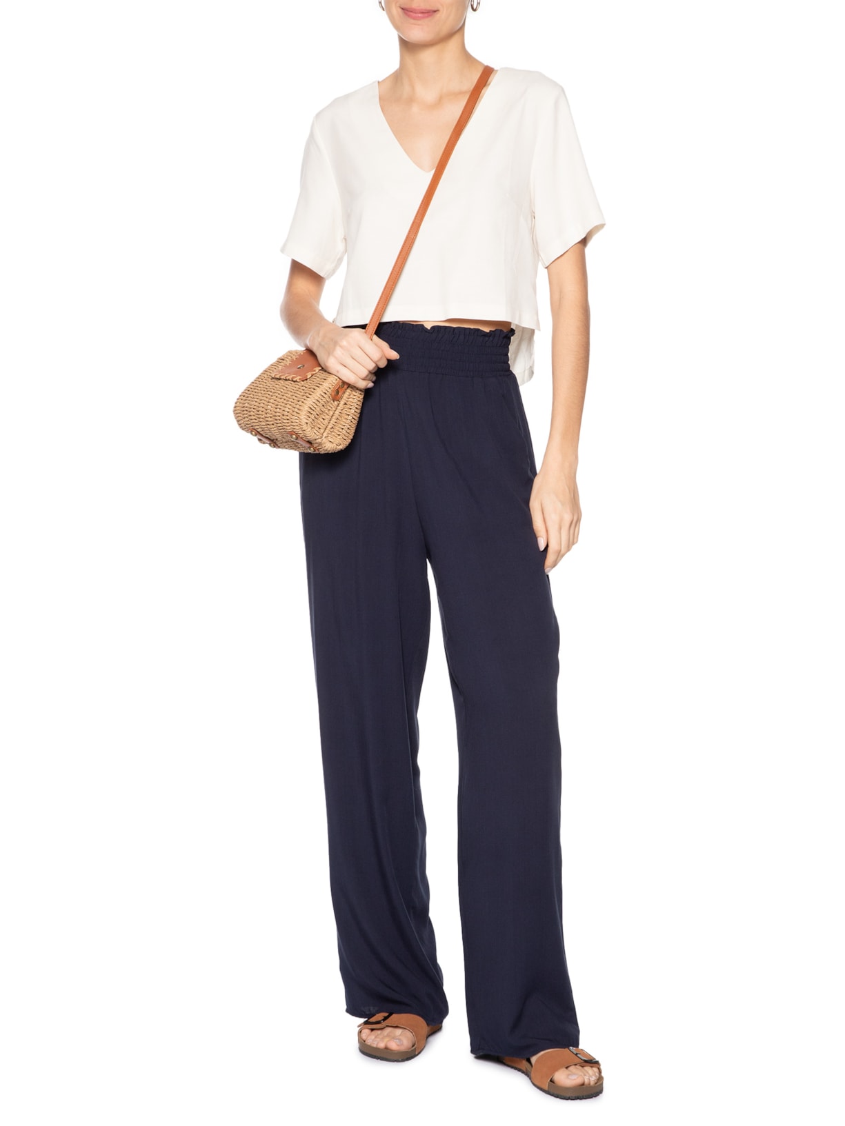 Calça Feminina Comfy Barra Larga Azul Basiq