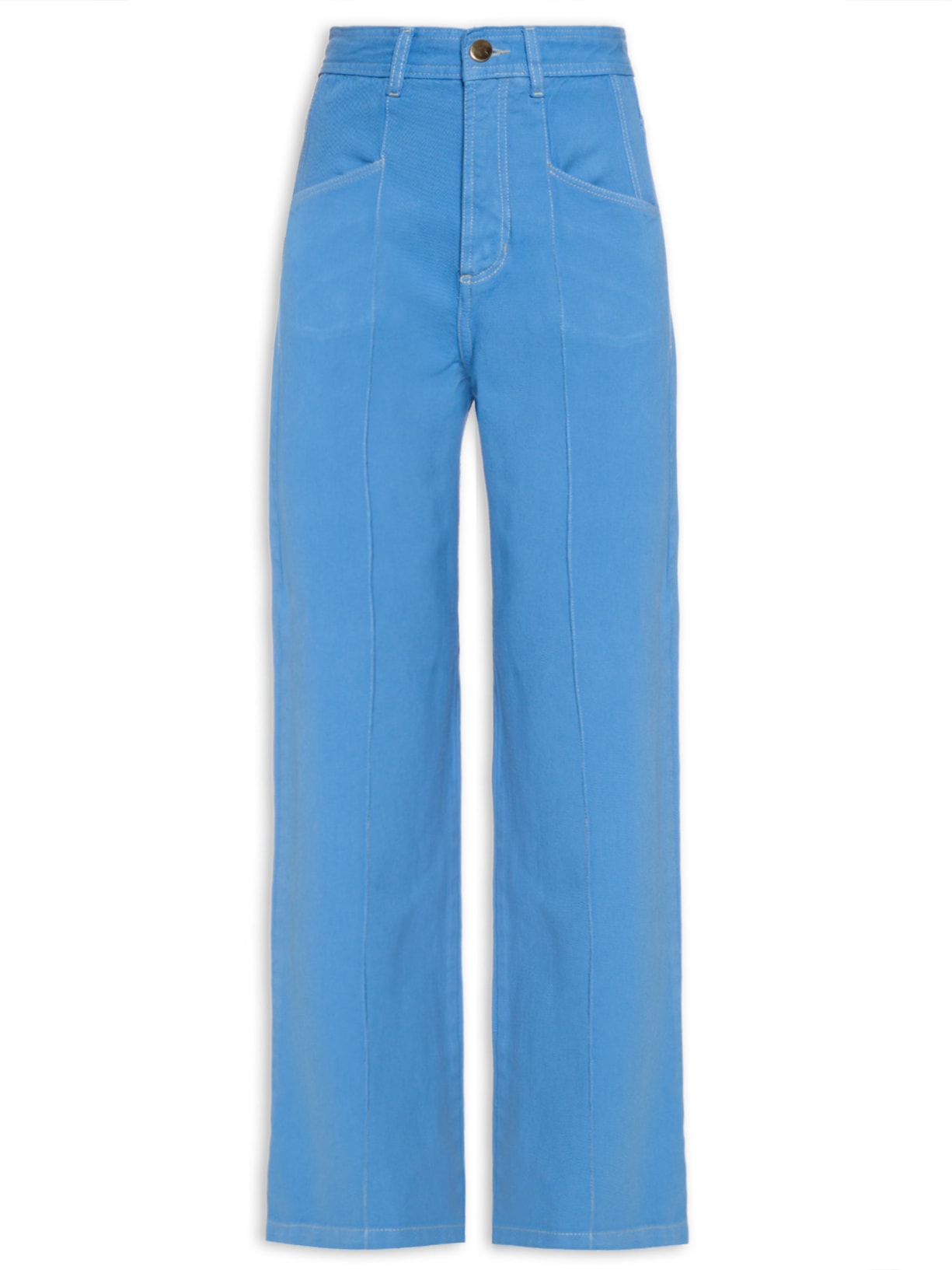 Calça Feminina Comprida Reta Nervura De Sarja - Azul