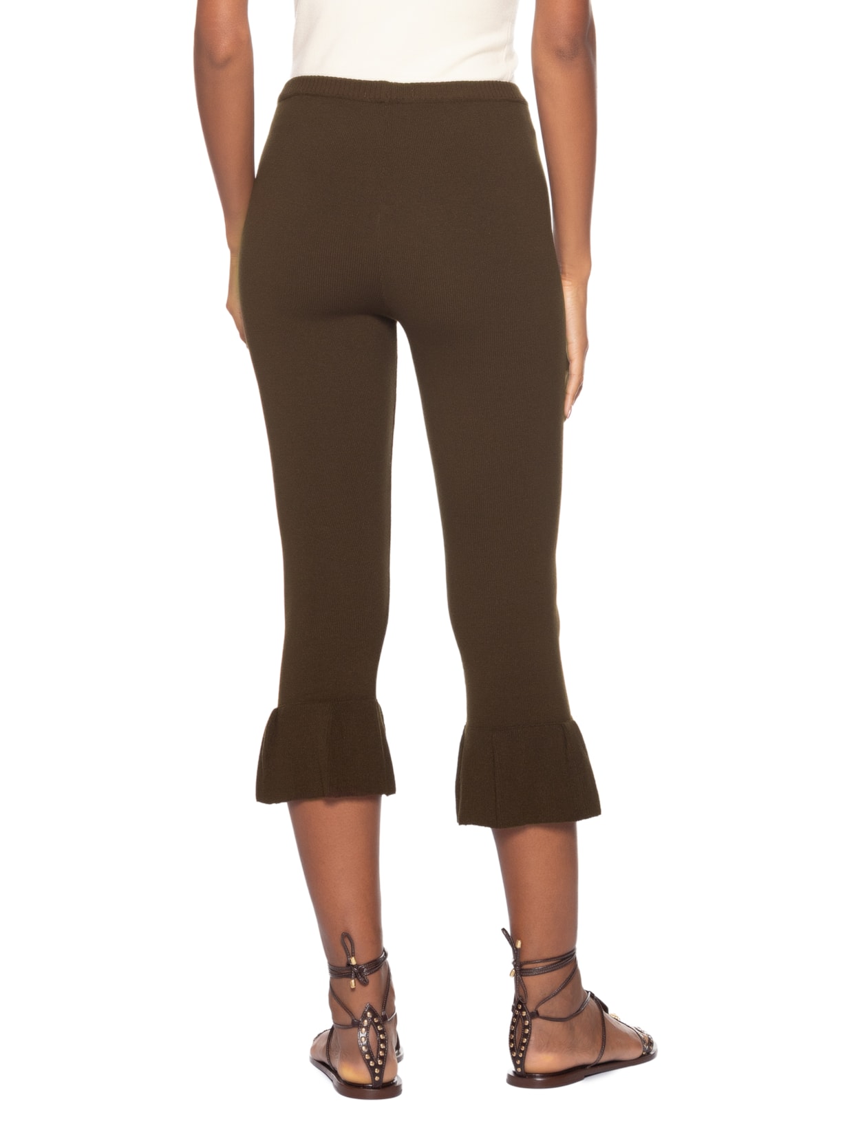 Calça Feminina Corsário Babado Marrom Valônia Véras