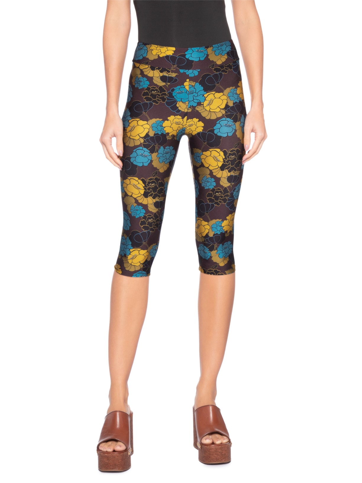 Calça Feminina Corsário Mel Floral Bloom Azul August Swim