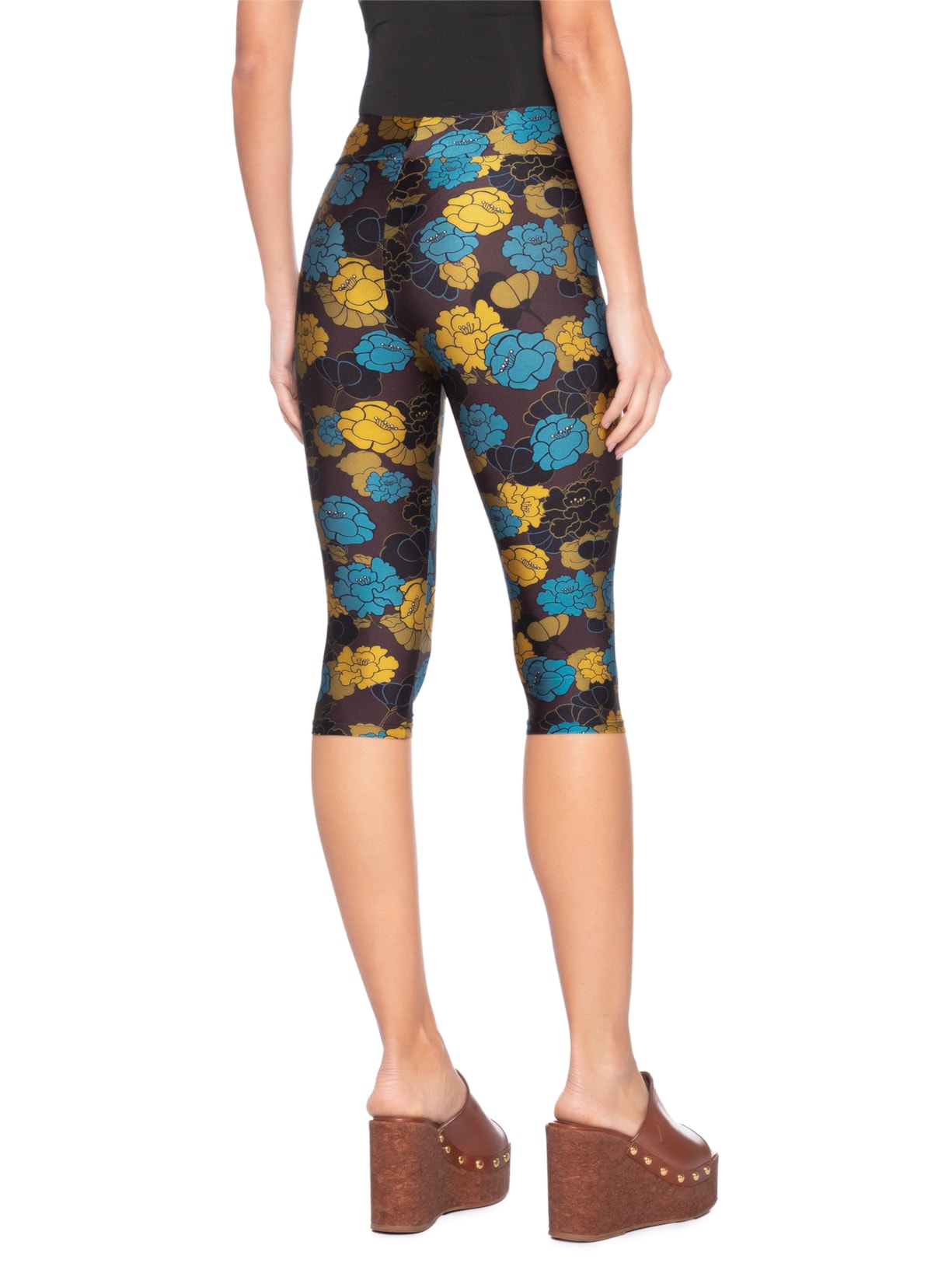 Calça Feminina Corsário Mel Floral Bloom Azul August Swim