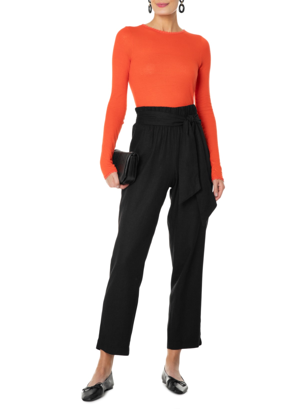 Calça Feminina Cós Amarração Preto Maria Filó