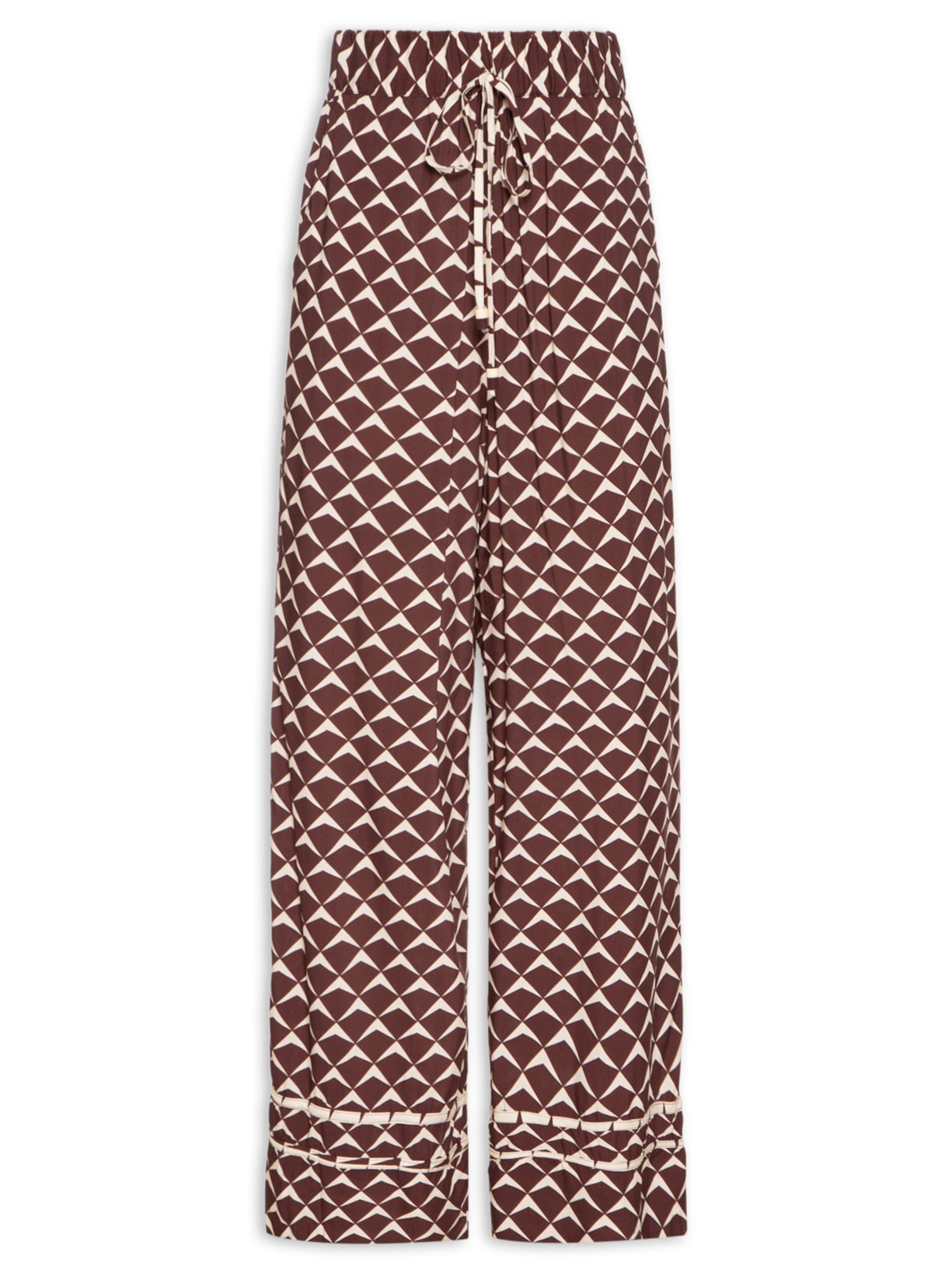 Calça Feminina Cós Elástico Estampa Asa Delta - Marrom