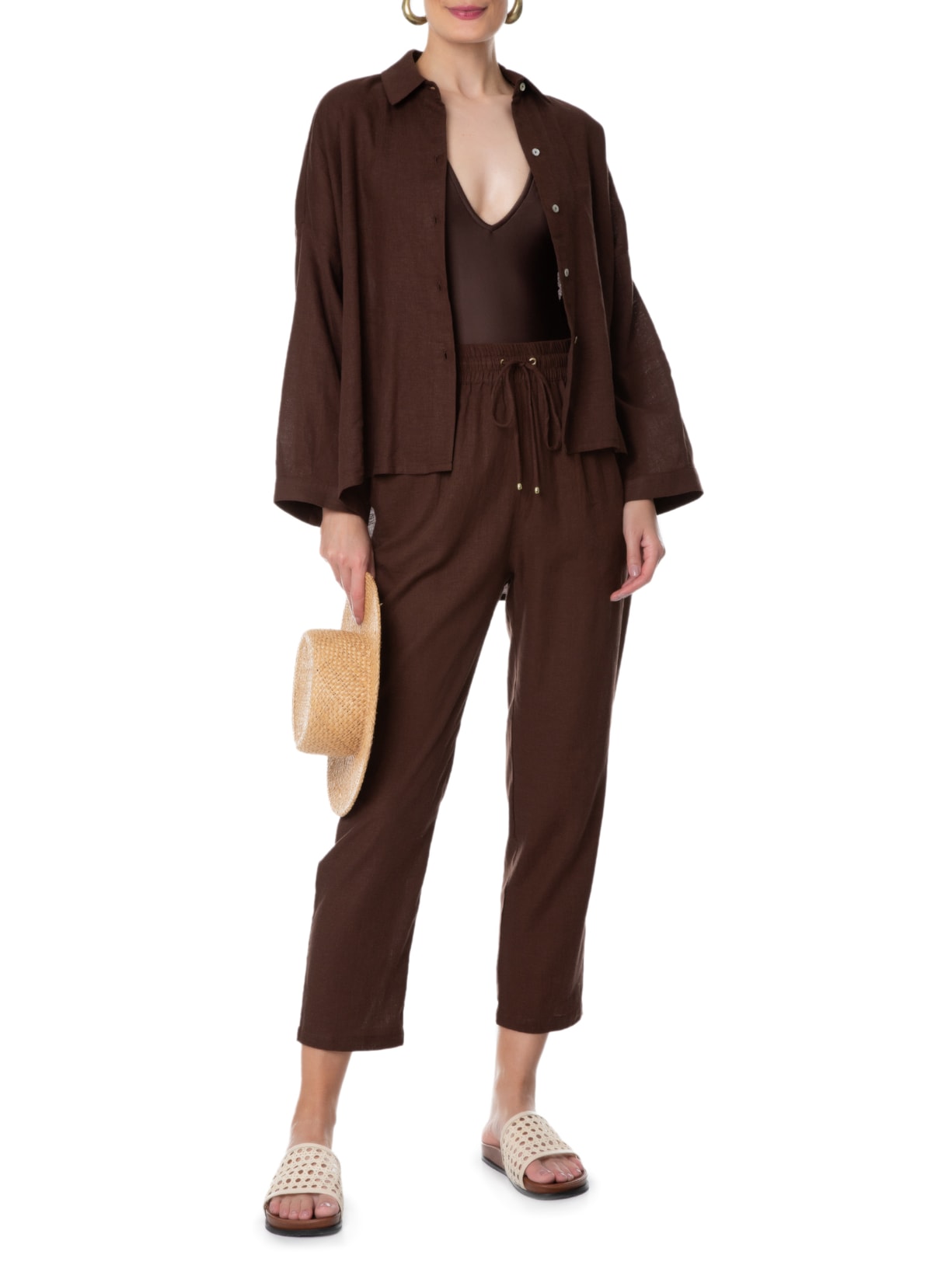 Calça Feminina Cós Elástico Marrom Lenny Niemeyer