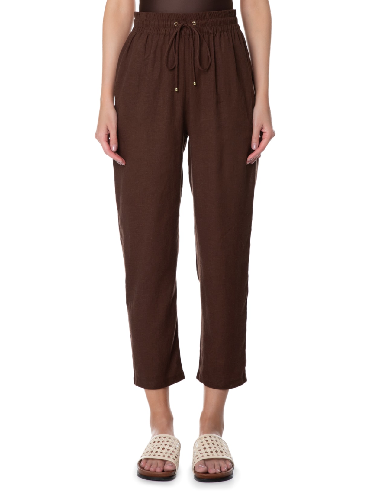 Calça Feminina Cós Elástico Marrom Lenny Niemeyer