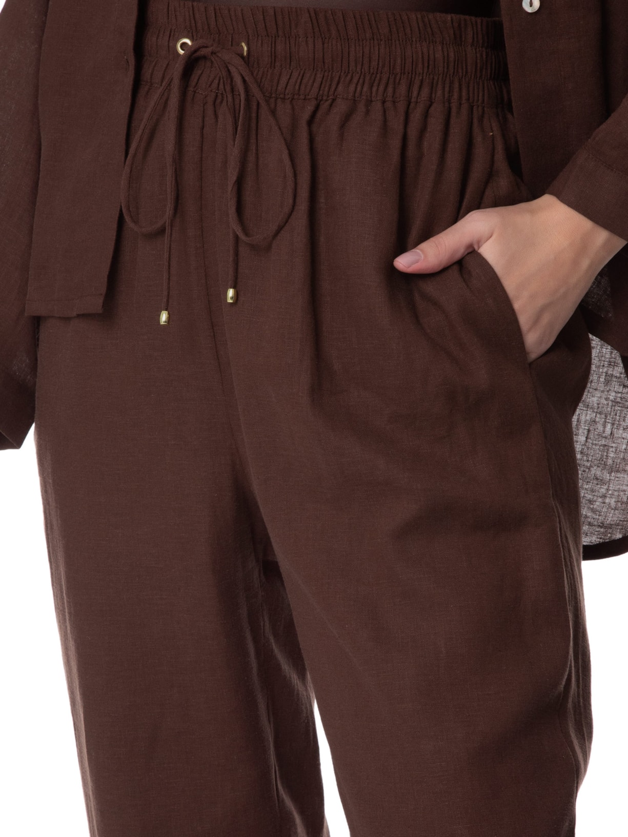 Calça Feminina Cós Elástico Marrom Lenny Niemeyer