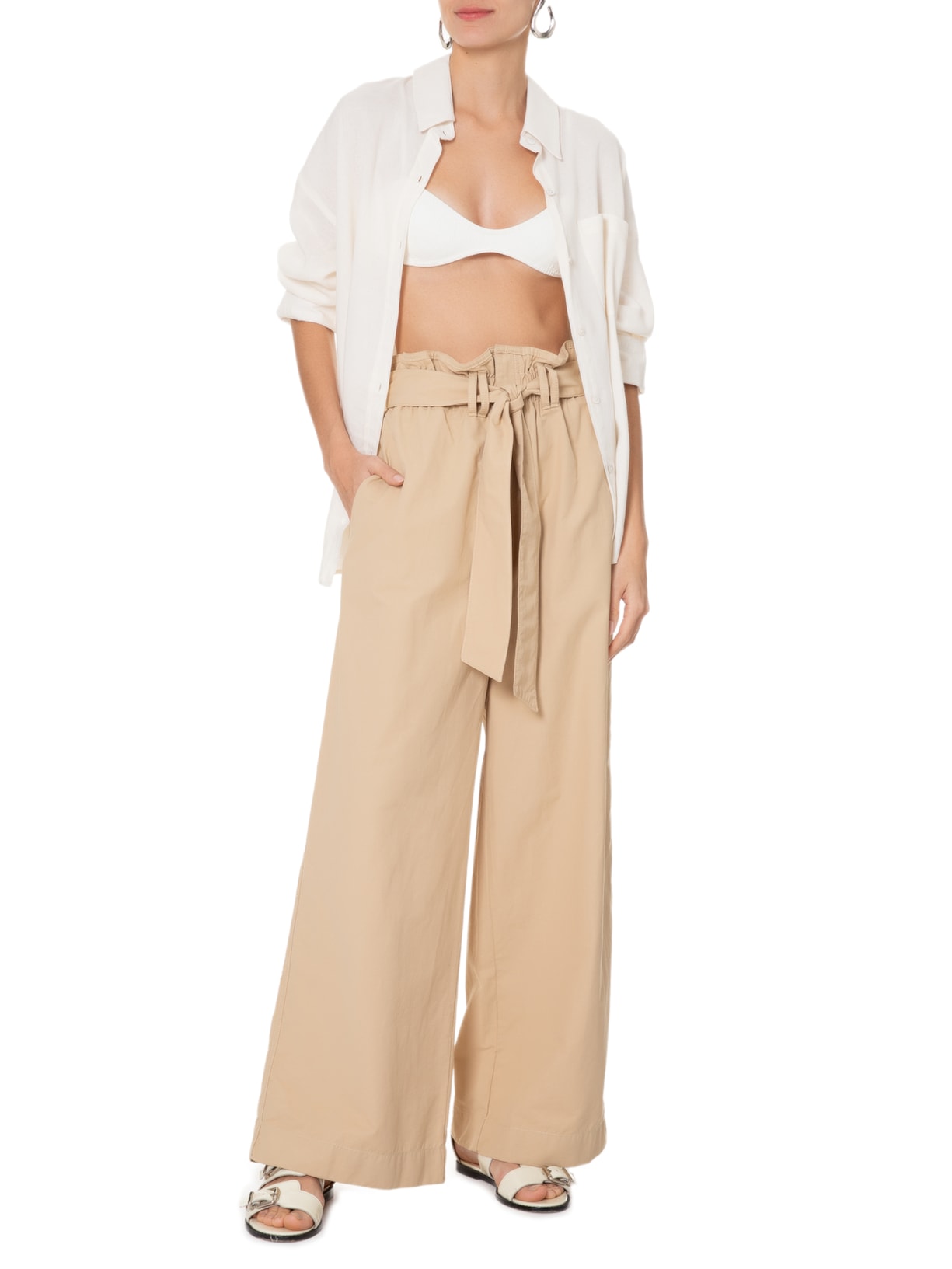 Calça Feminina Cós Faixa Reta Bege  Farm