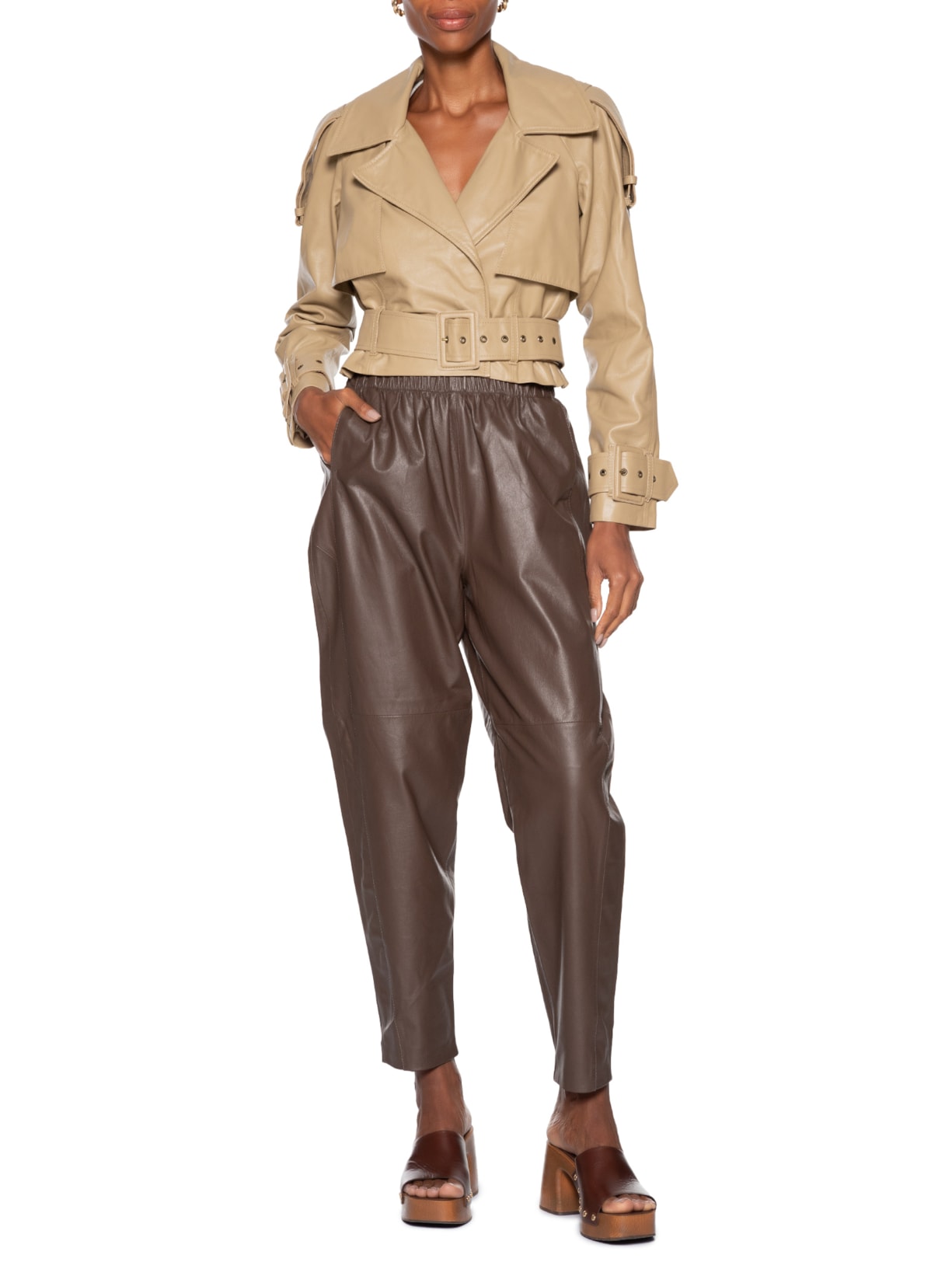 Calça Feminina Couro Balloon Marrom Studio Kalline