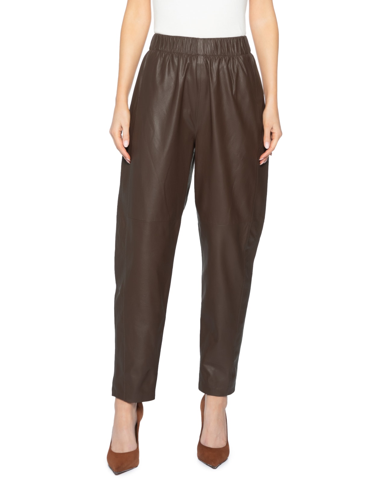 Calça Feminina Couro Balloon Marrom Studio Kalline