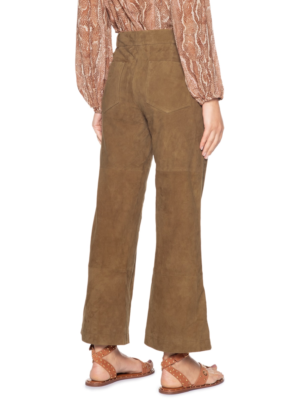 Calça Feminina Couro Chamois Marrom Maria Filó