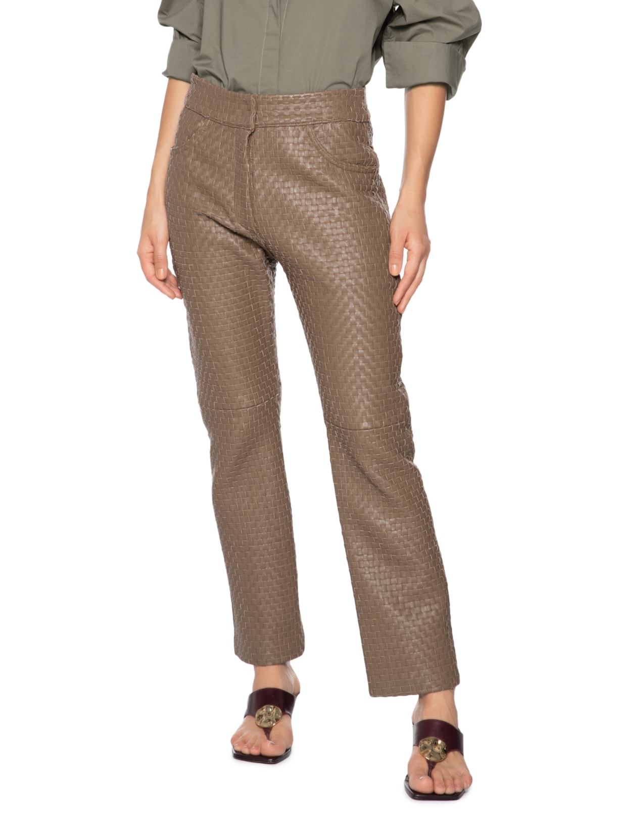 Calça Feminina Couro Jibre Marrom Andrea Bogosian