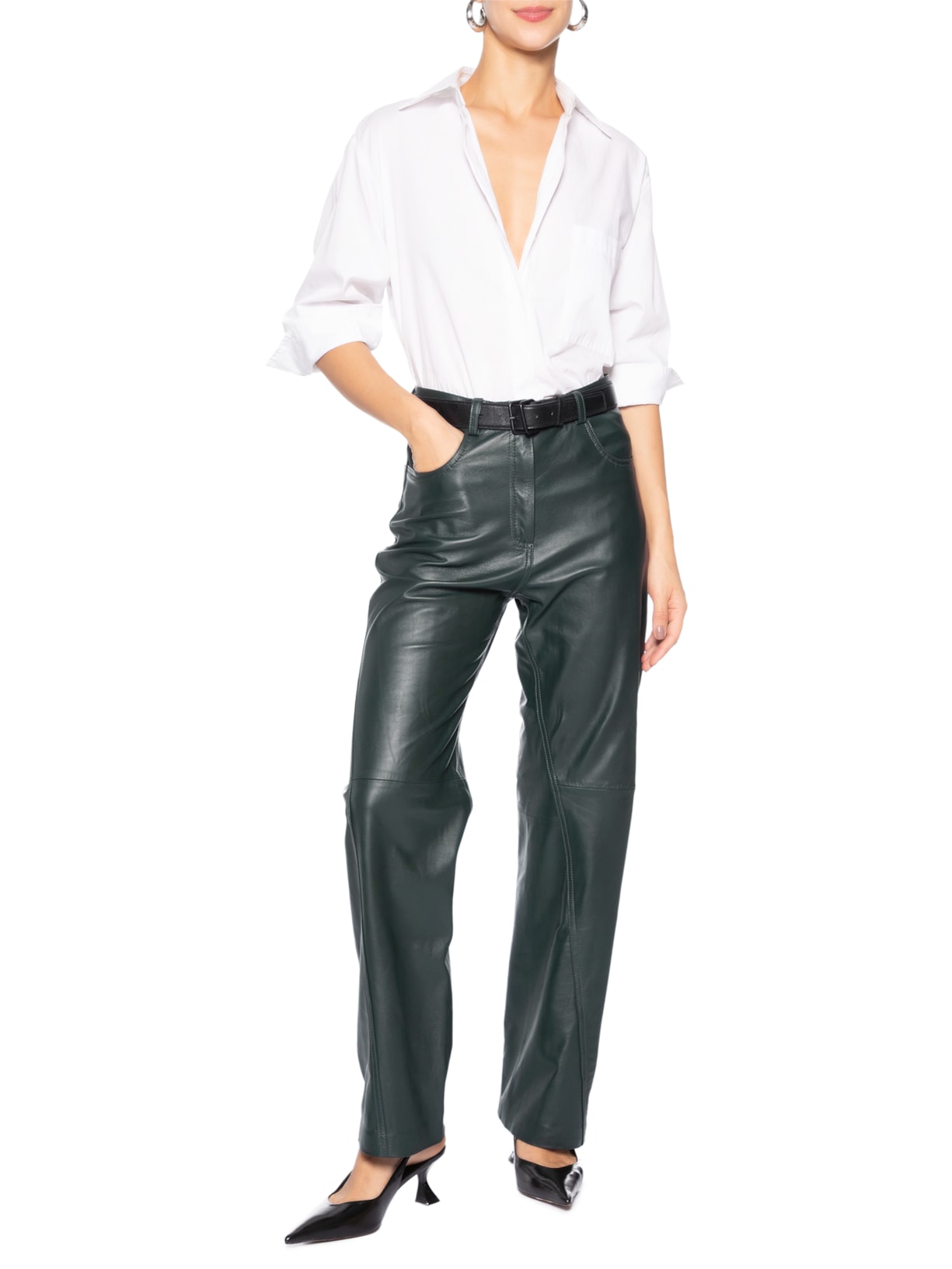 Calça Feminina Couro Letrix Verde Andrea Bogosian