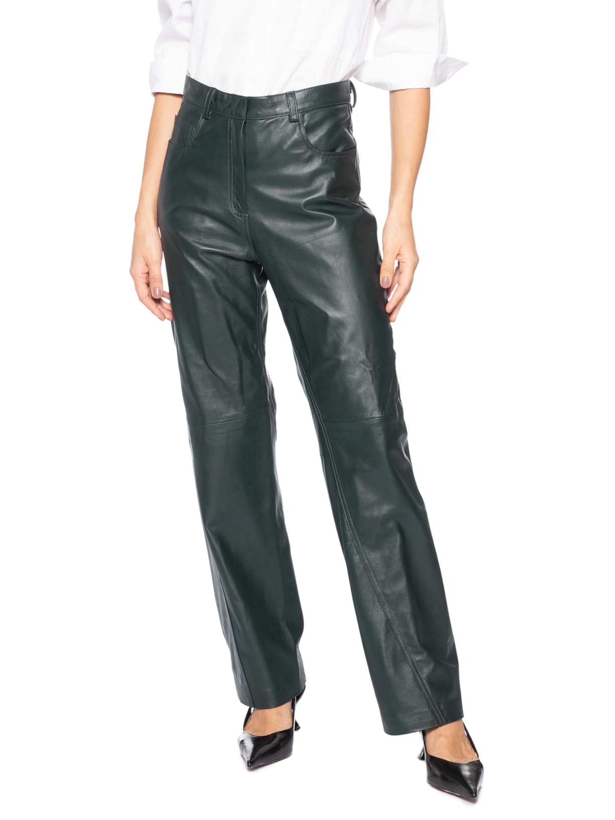 Calça Feminina Couro Letrix Verde Andrea Bogosian